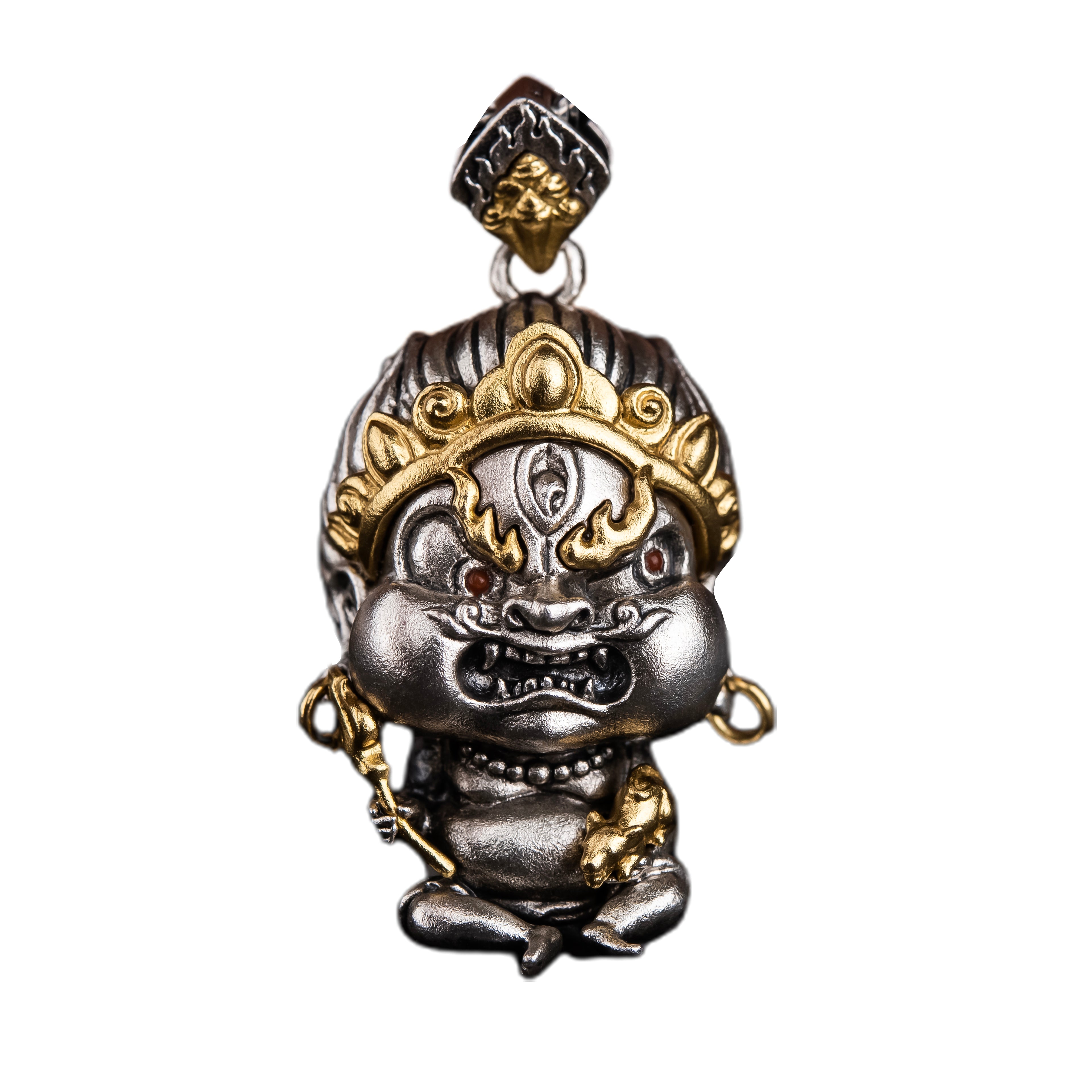 08#  Beacon of Ethical Wealth | Artisan-Crafted White Jambhala Pendant with Copper Detail