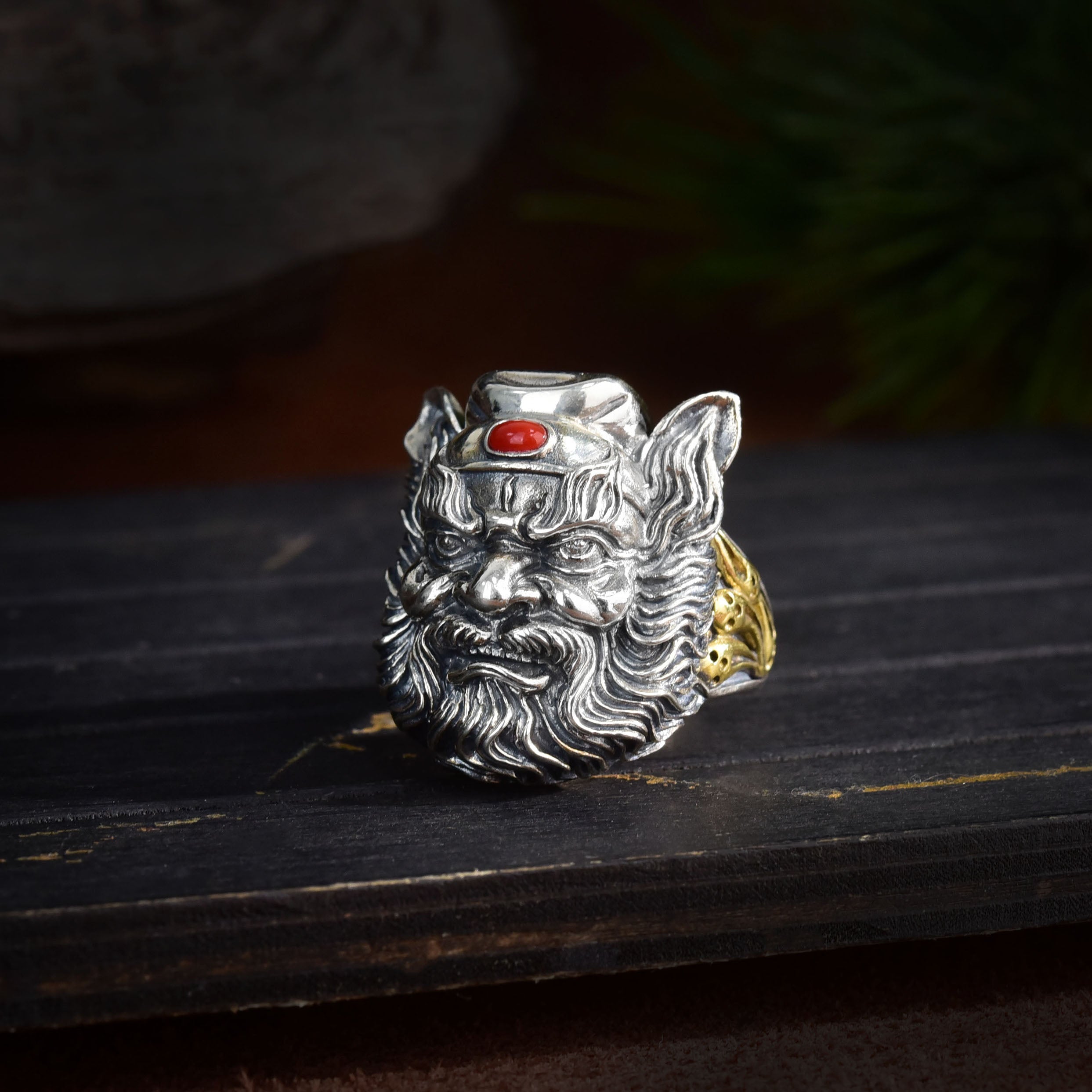Hand-Forged Guardian Spirit Ring - Sterling Silver with Copper Inlay & Nanhong Gemstone