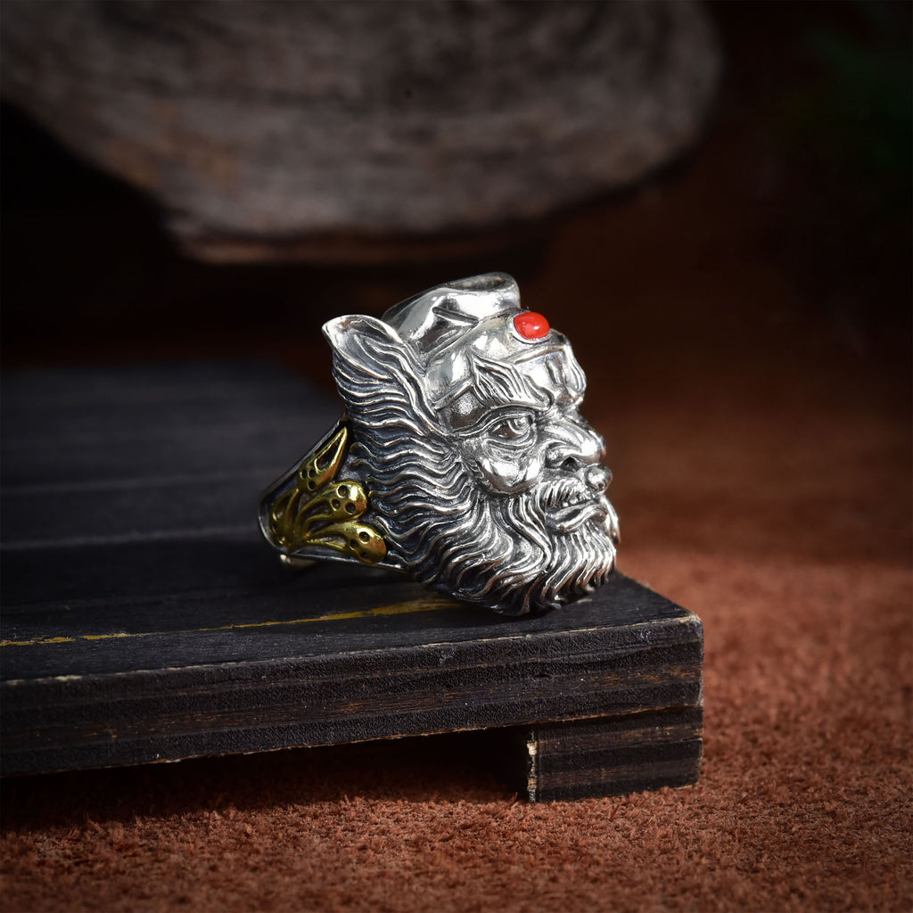 Hand-Forged Guardian Spirit Ring - Sterling Silver with Copper Inlay & Nanhong Gemstone