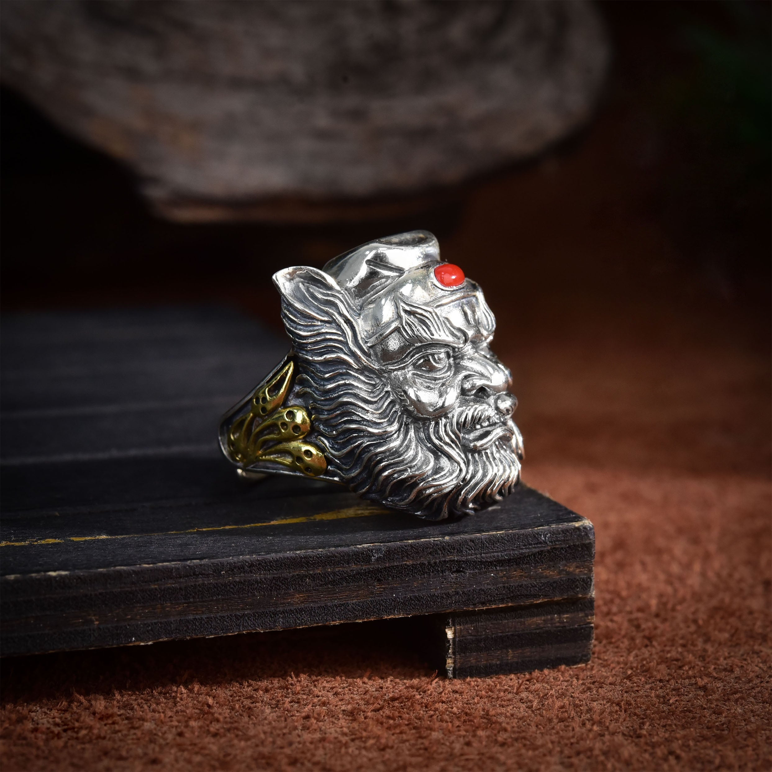 Hand-Forged Guardian Spirit Ring - Sterling Silver with Copper Inlay & Nanhong Gemstone