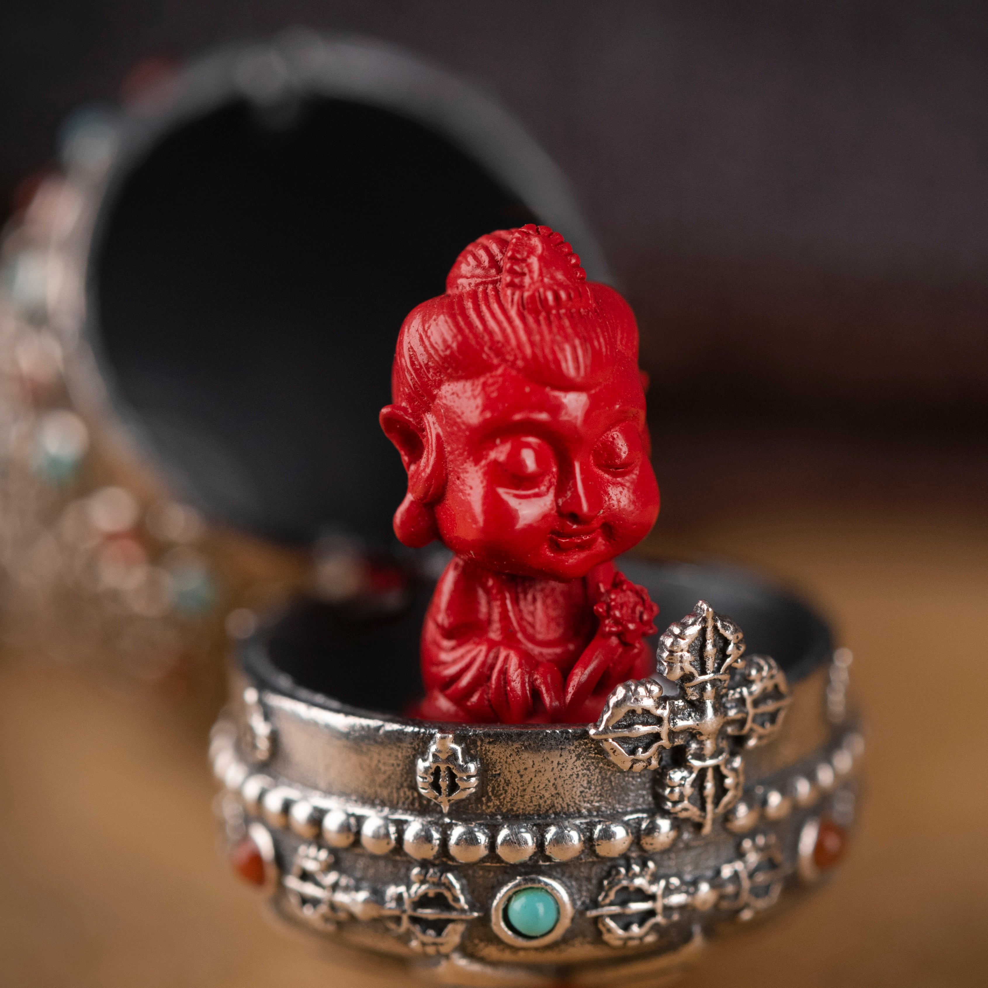 Multi-Treasure Vajra Pendant with Concealed Cinnabar Buddha