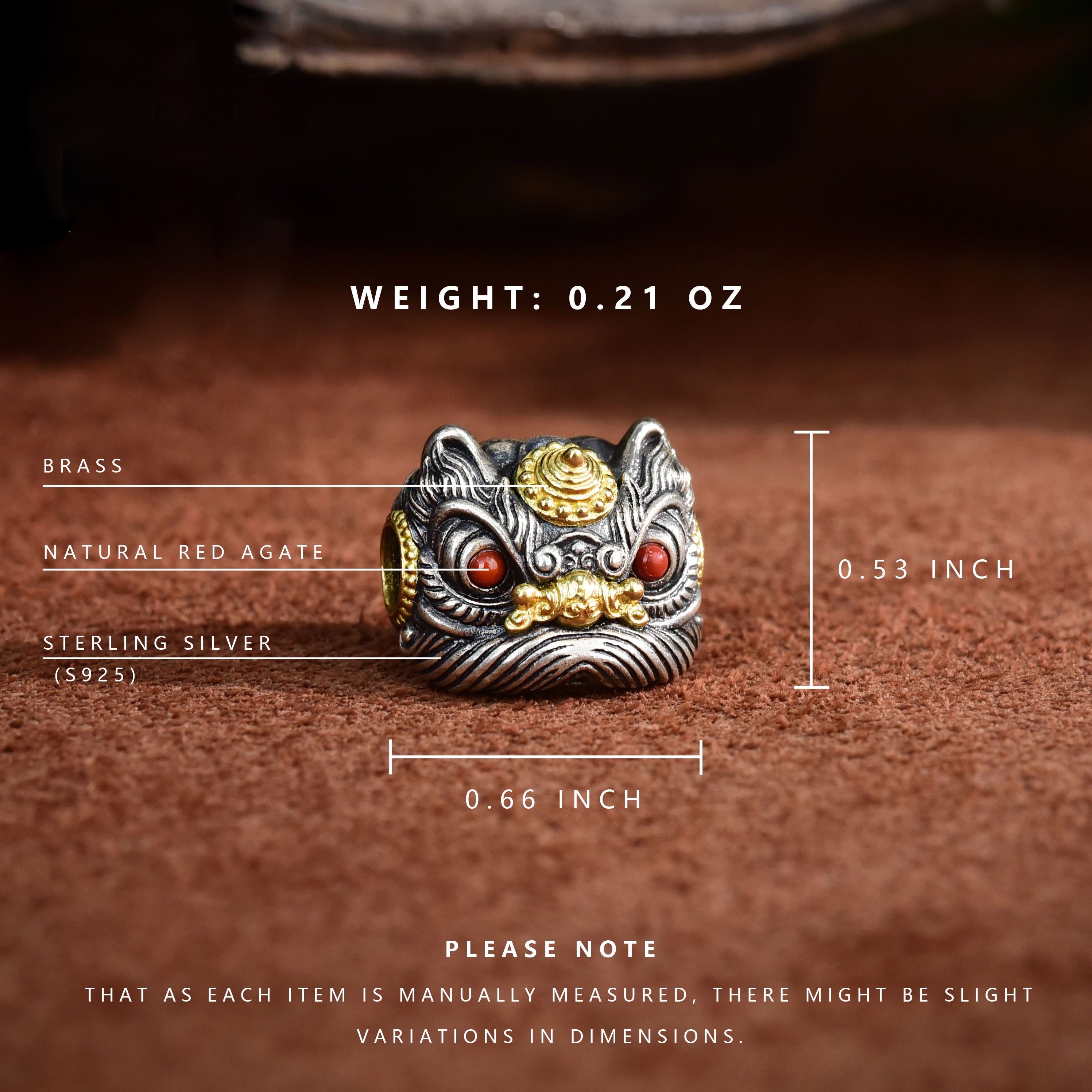 Lucky Lion Charm｜925 Silver & Copper Inlay