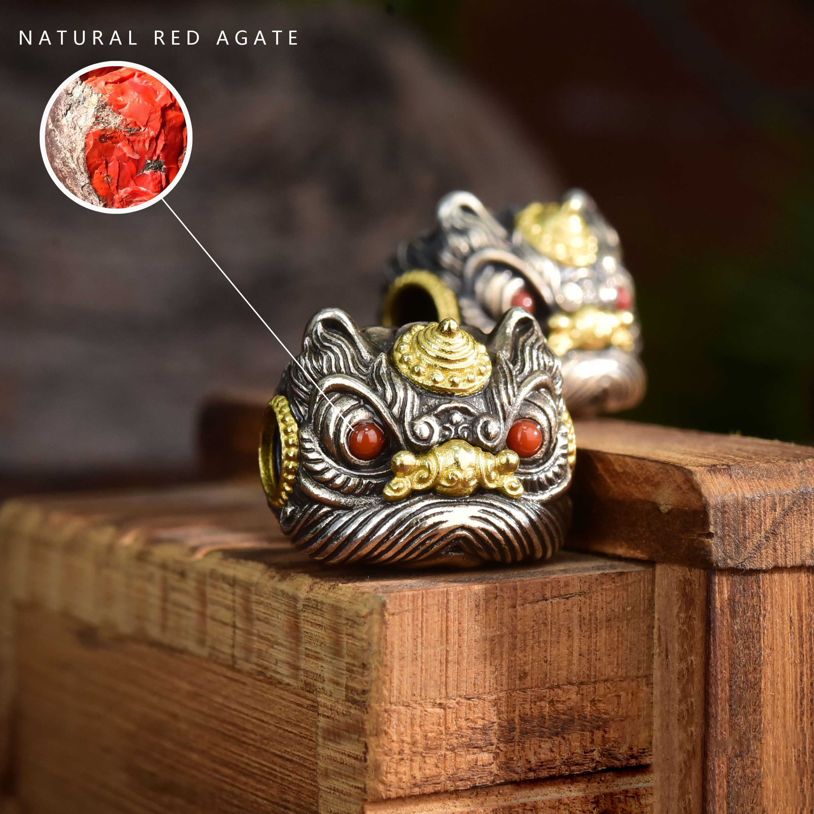 Lucky Lion Charm｜925 Silver & Copper Inlay