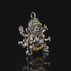 Six-Armed Mahakala Sterling Silver Pendant - Inlaid with Natural Red Agate